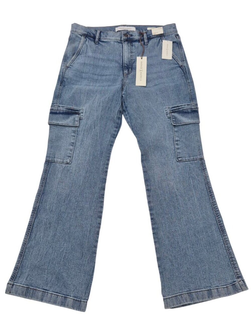 Vintage America Cargo Boot Weekend Jean Women's Blue Medium Wash Size 10/30 NWT